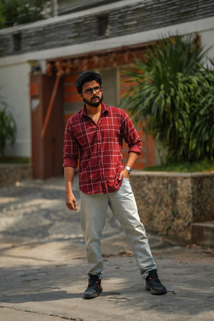 Corduroy Check Shirt - Maroon