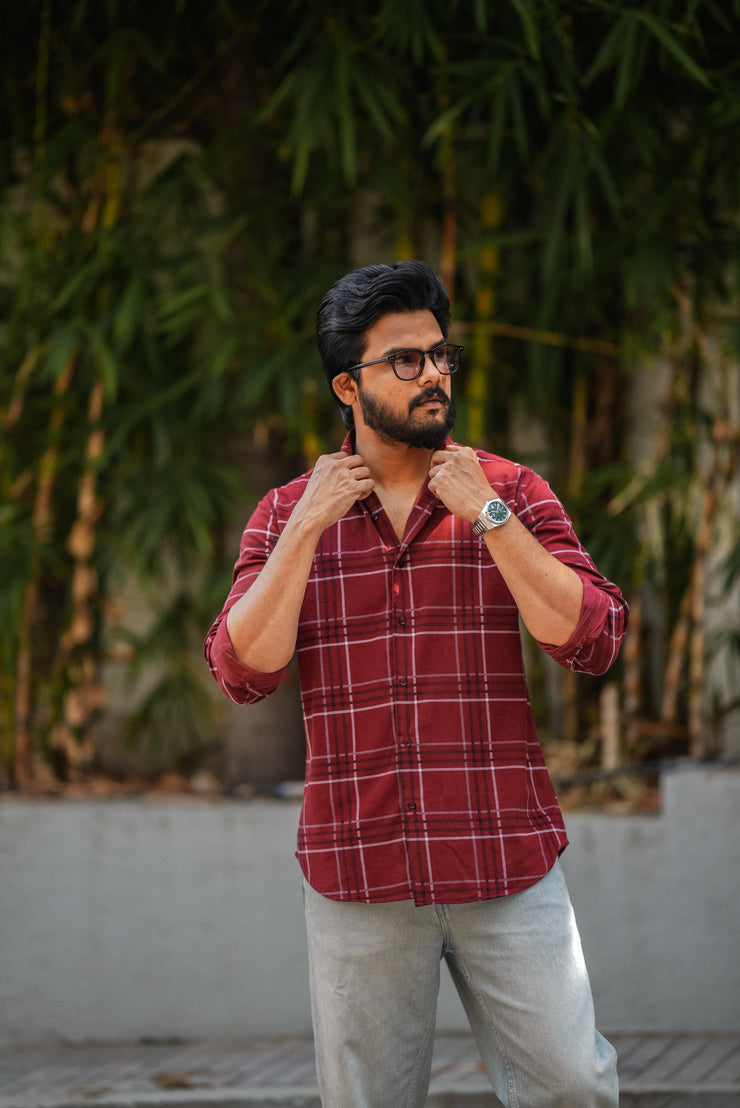 Corduroy Check Shirt - Maroon