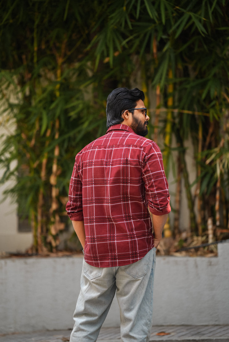 Corduroy Check Shirt - Maroon