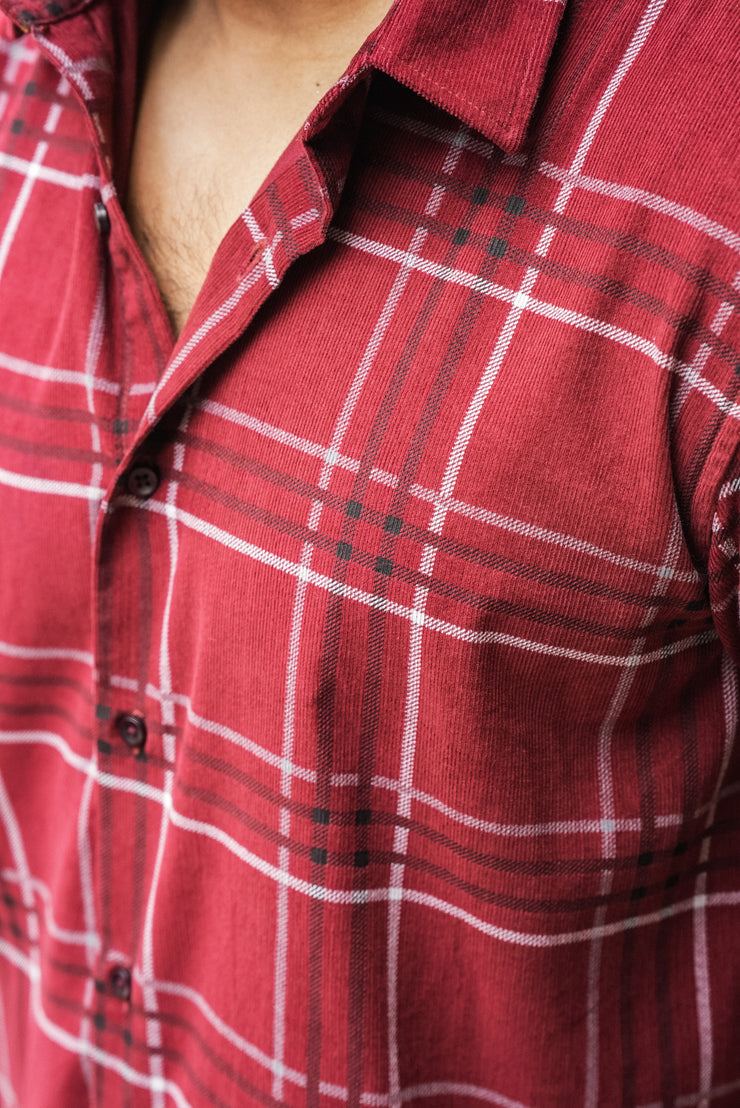 Corduroy Check Shirt - Maroon